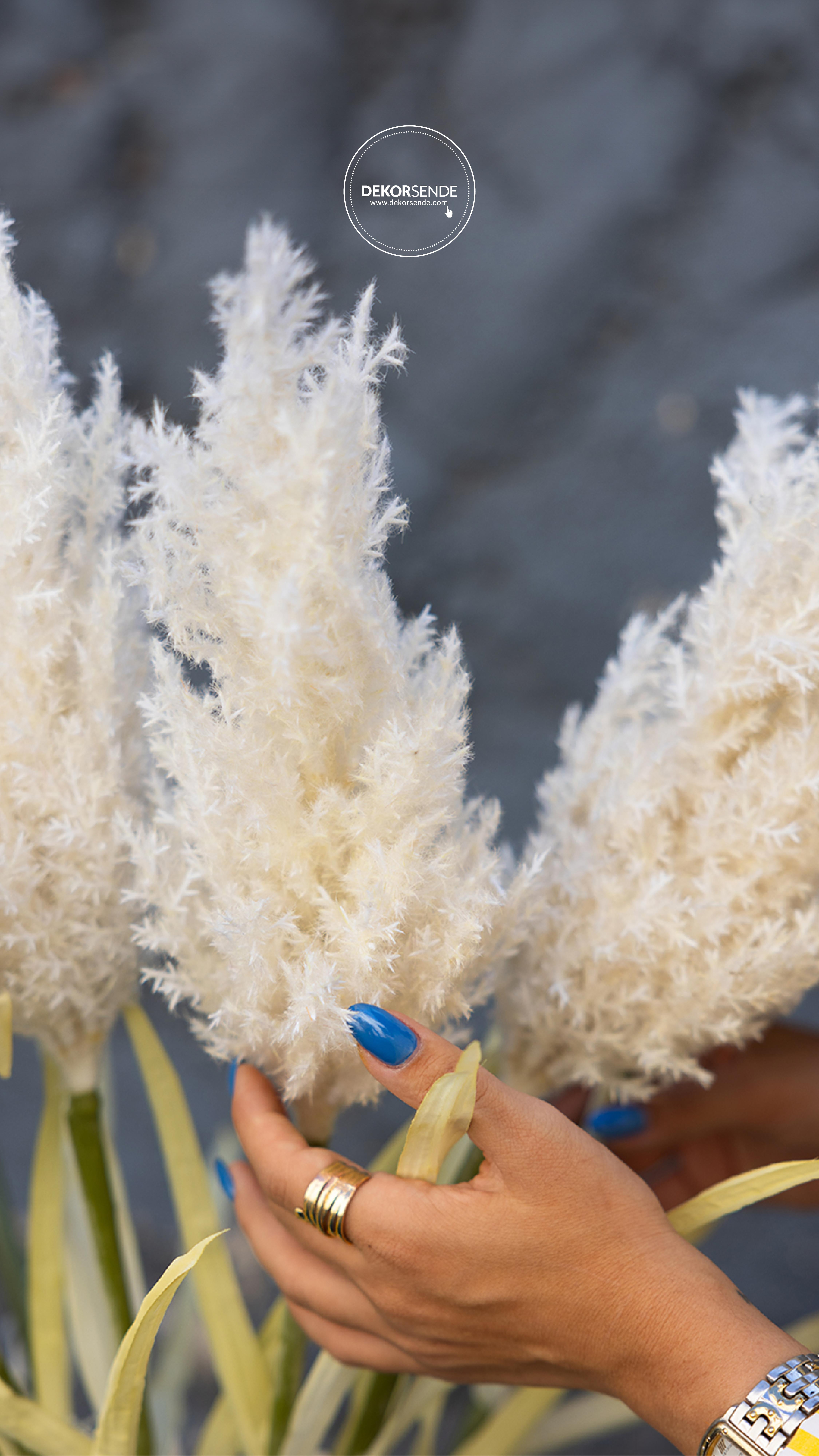 Yapay Pampas Dal Beyaz 90 cm - Yapay Çiçek Dalları ve Demetleri