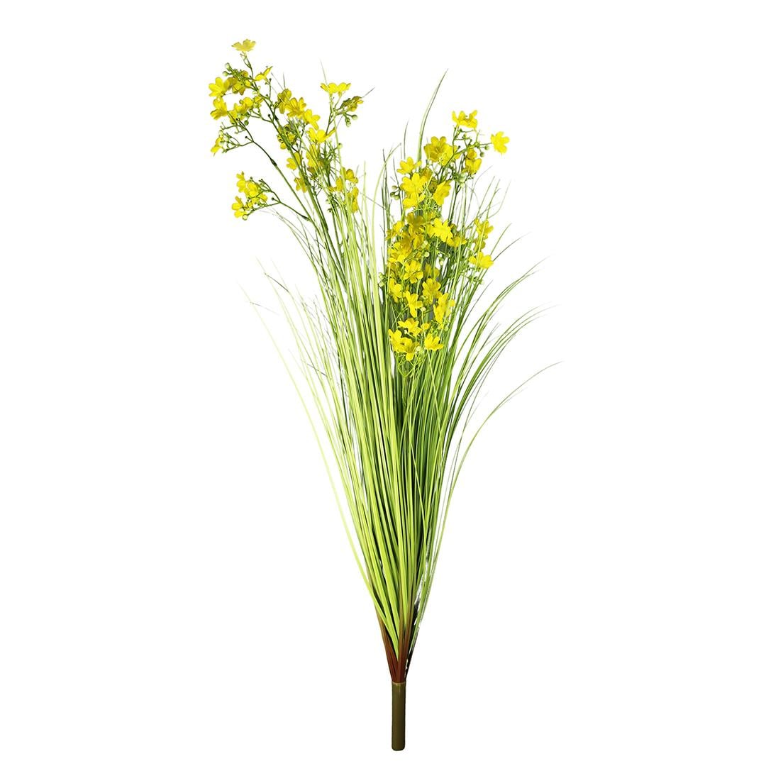 Yapay Sarı Çiçekli Grass Demeti Yeşil 75 cm - Yapay Çiçek Dalları ve Demetleri