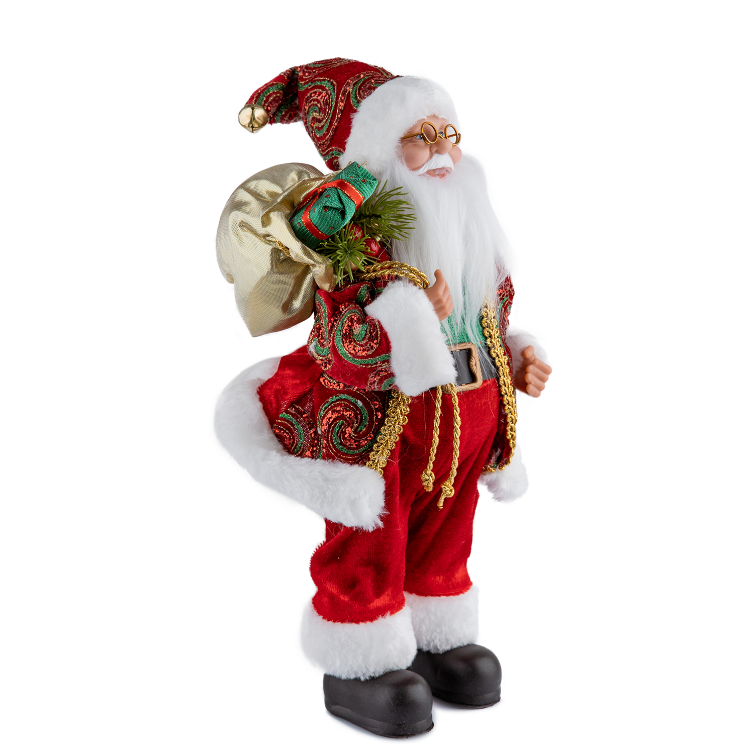Yeşil Nakış Ceketli Noel Baba 30 cm - Noel Baba ve Figürler