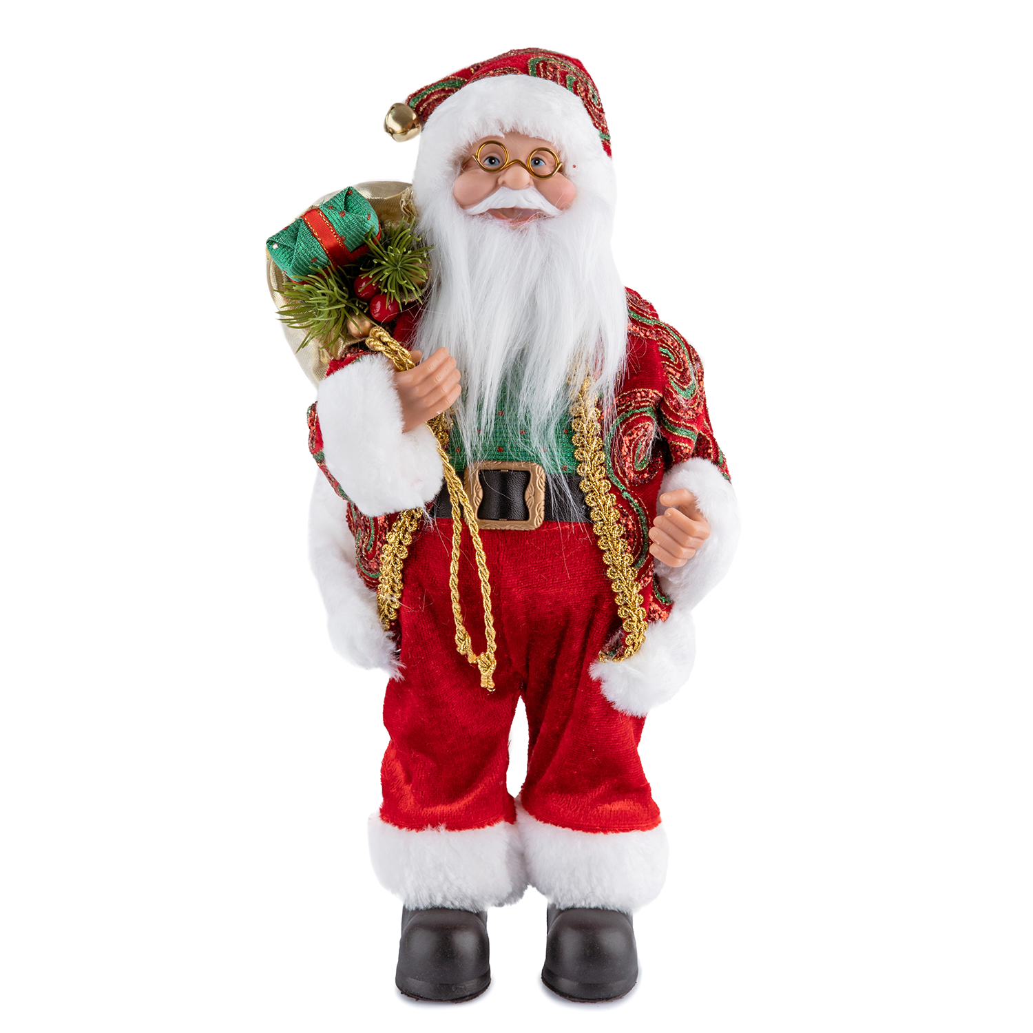 Yeşil Nakış Ceketli Noel Baba 30 cm - Noel Baba ve Figürler