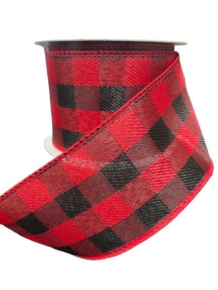 Yılbaşı Ağaç Kurdelesi Lüks Kumaş Ekose Kırmızı Siyah 6cm x 2m - Yılbaşı Aksesuarları