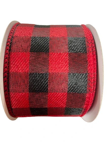 Yılbaşı Ağaç Kurdelesi Lüks Kumaş Ekose Kırmızı Siyah 6cm x 2m - Yılbaşı Aksesuarları