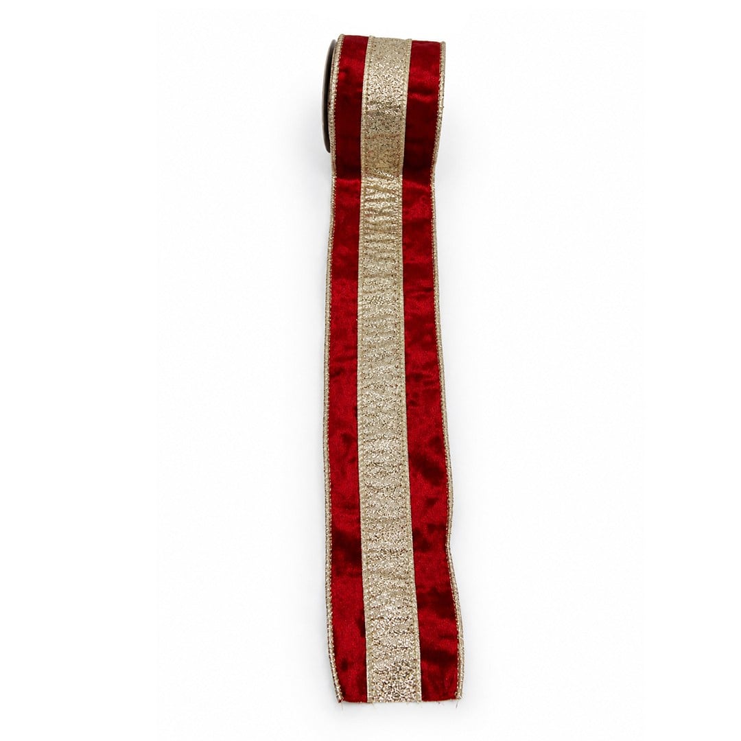Yılbaşı Ağaç Kurdelesi Şerit Çizgili Altın Kırmızı 6cm x 2m - Kategorisiz