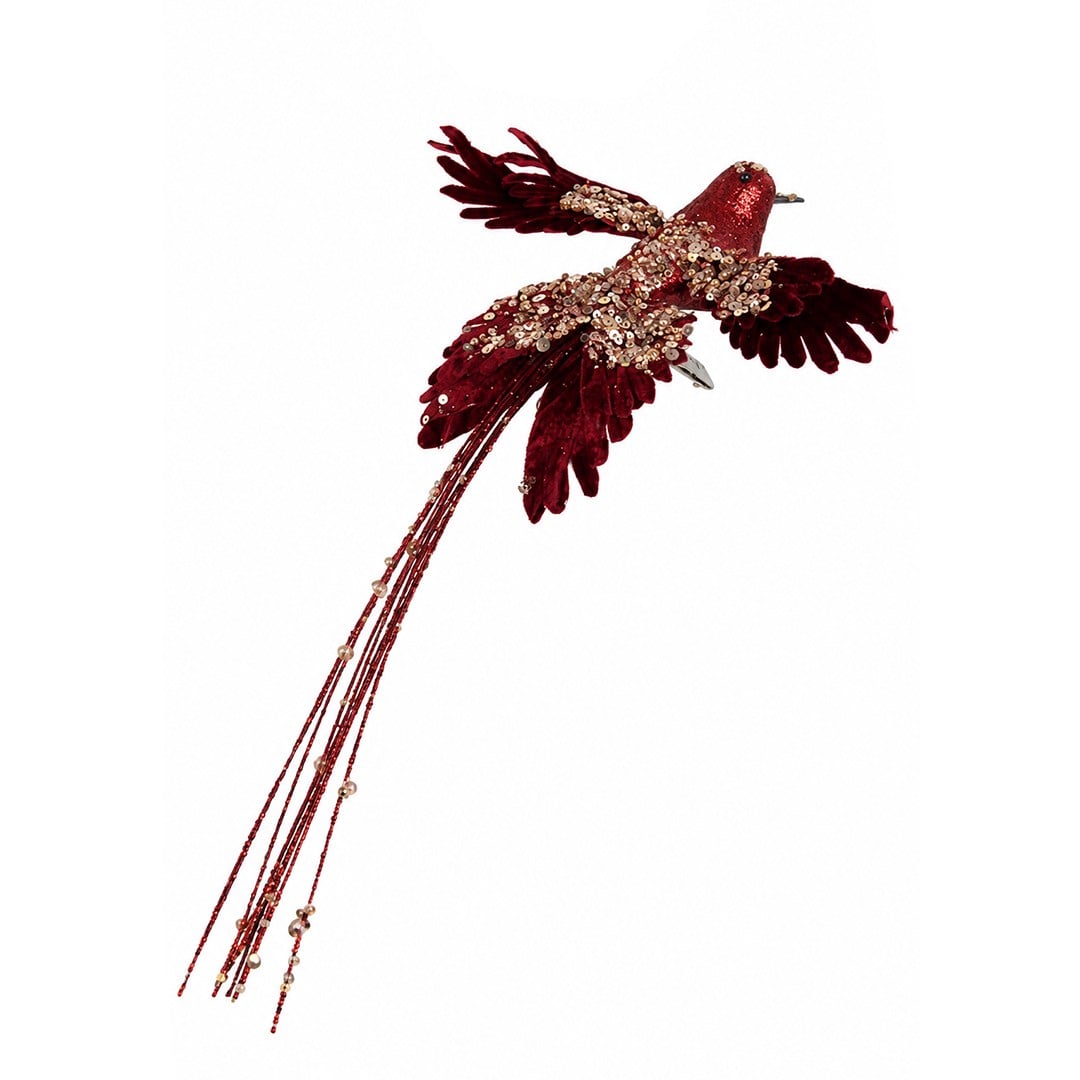 Yılbaşı Ağaç Süsü Anka Kuşu Klipsli Simli Bordo 35 cm - Kategorisiz