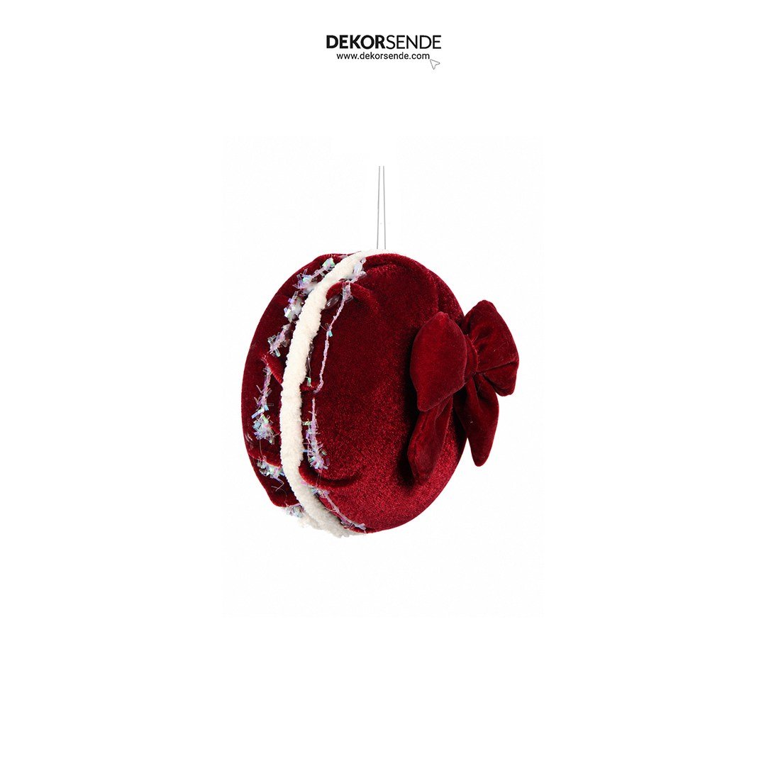 Yılbaşı Ağaç Süsü Makaron Kadife Bordo 10 cm - Kategorisiz