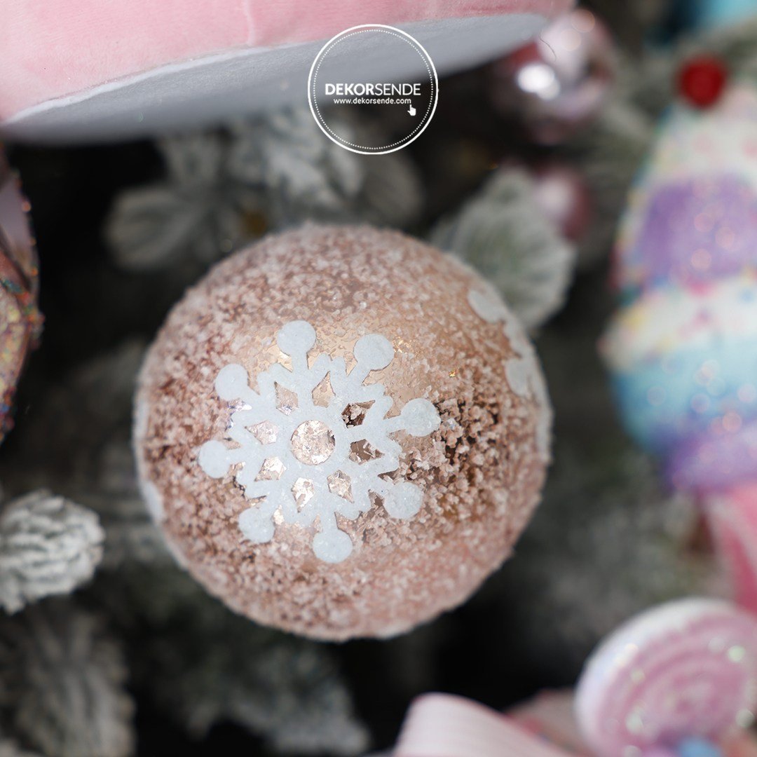 Yılbaşı Ağaç Topu Kar Taneli 2 Adet Pembe 10 cm - Yılbaşı Topları