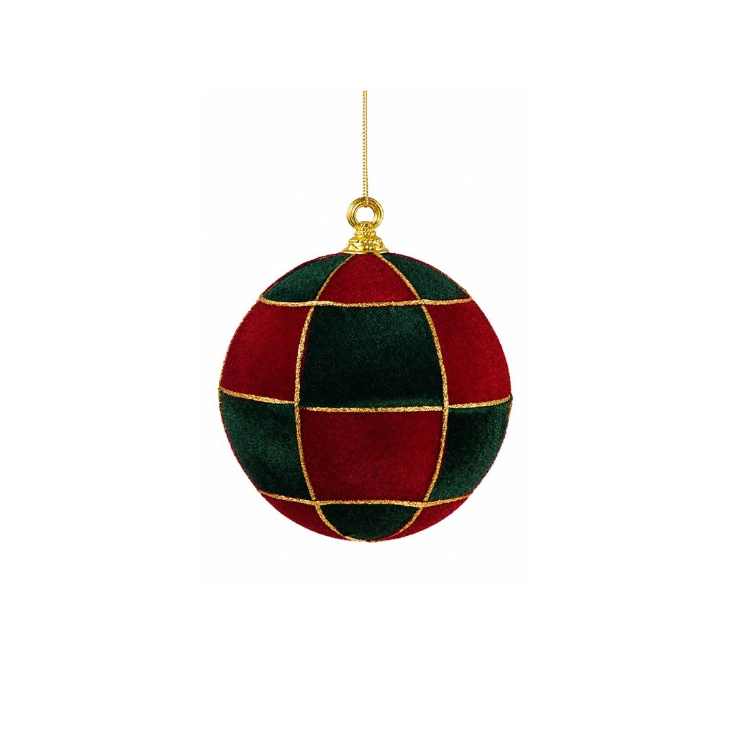Yılbaşı Ağaç Topu Kareli Desen Bordo Yeşil 15 cm - Kategorisiz