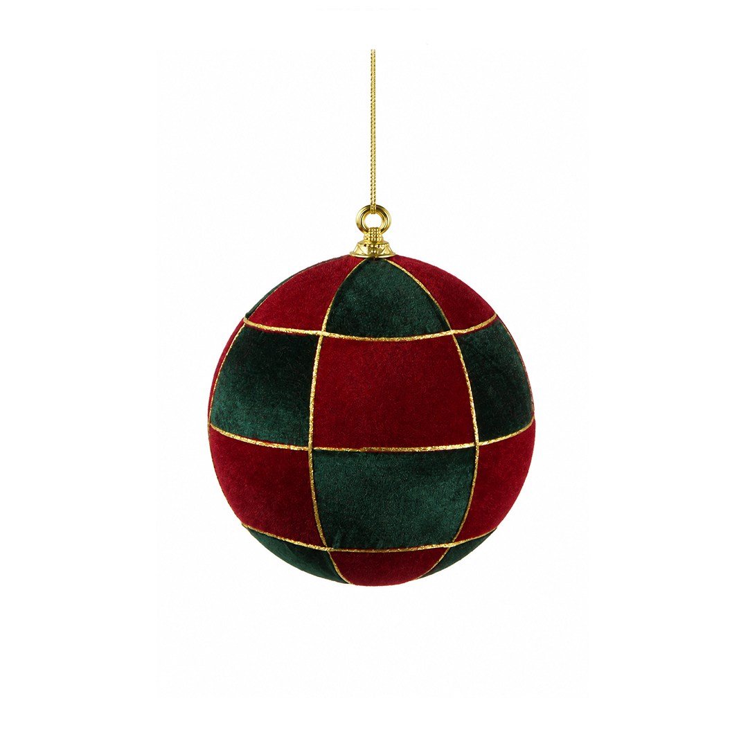 Yılbaşı Ağaç Topu Kareli Desen Bordo Yeşil 20 cm - Kategorisiz