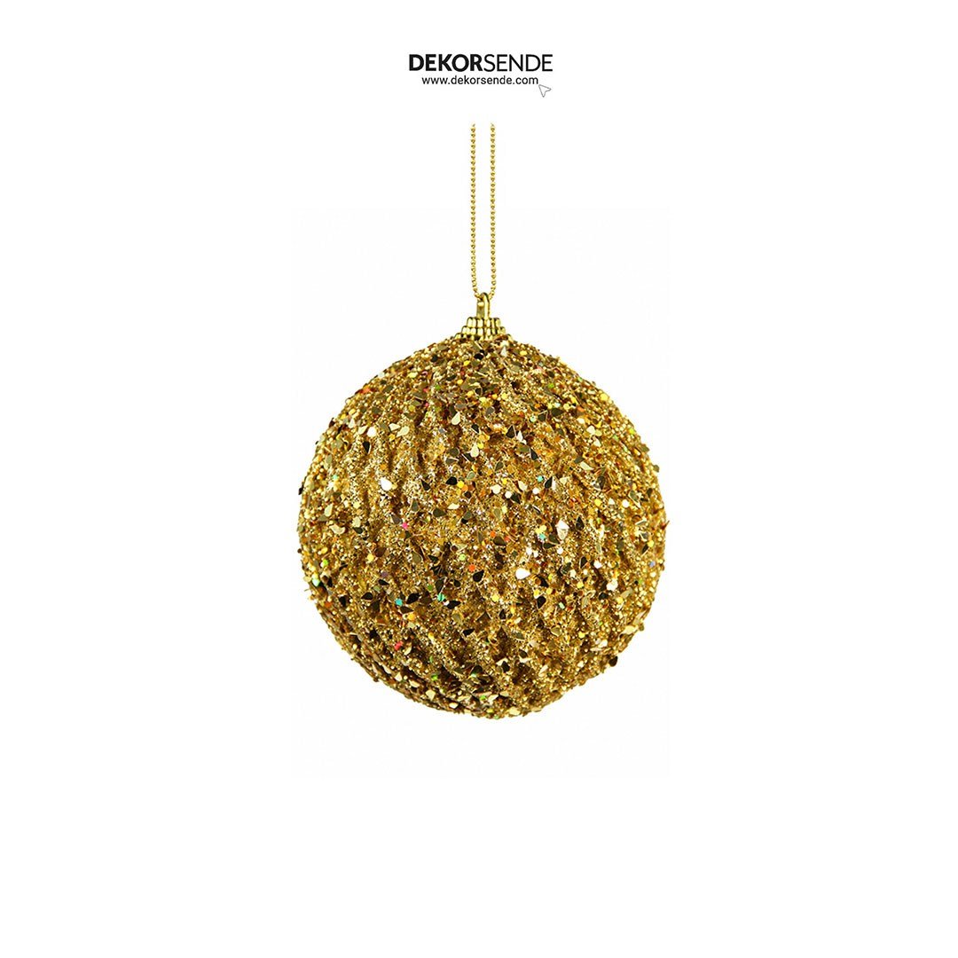 Yılbaşı Ağaç Topu Pullu Kabartmalı 2'li Gold 10 cm - Yılbaşı Topları