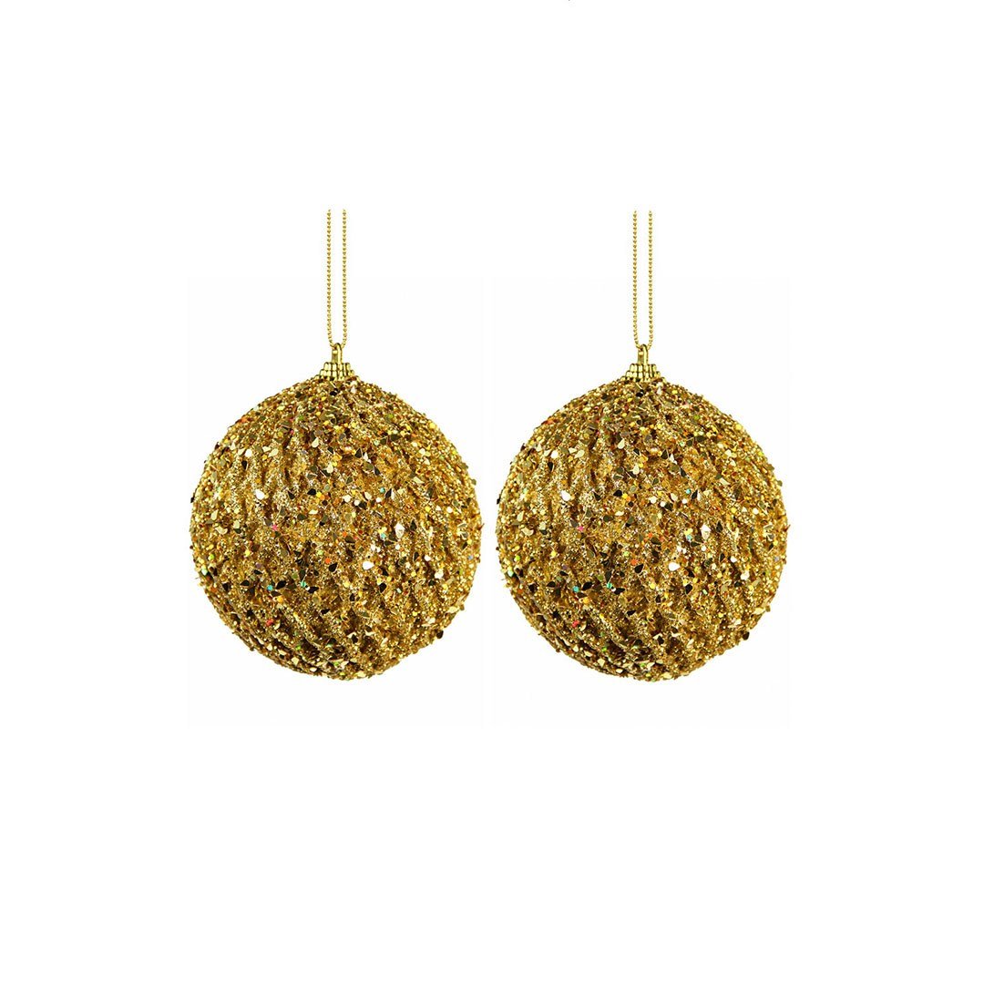 Yılbaşı Ağaç Topu Pullu Kabartmalı 2'li Gold 10 cm - Yılbaşı Topları