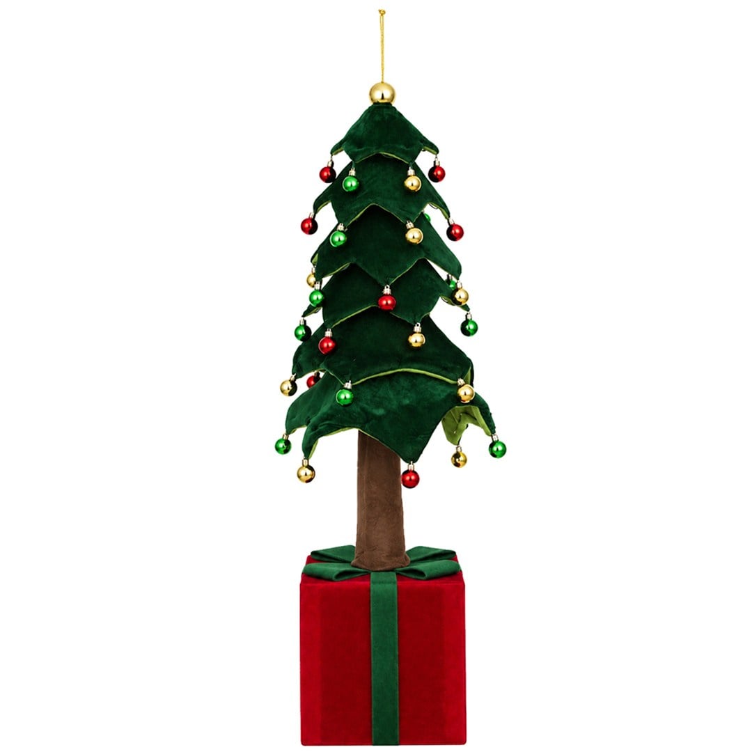 Yılbaşı Ağacı Süslü Kadife Yeşil Kırmızı 110 cm - Çam Ağacı ve Garland