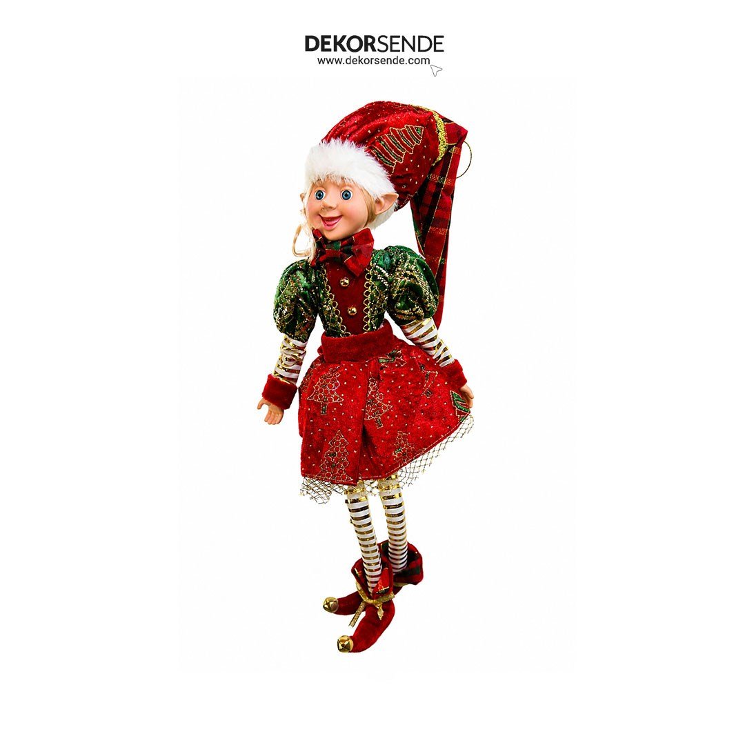 Yılbaşı Dekoratif Kıyafetli Kız Elf Figürü 60 cm - Kategorisiz