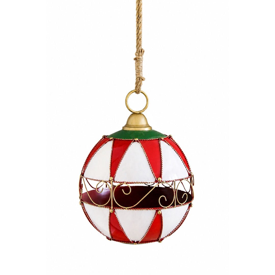Yılbaşı Desenli Metal Top Ağaç ve Kapı Süsü Kırmızı Beyaz 40 cm - Kapı Süsleri