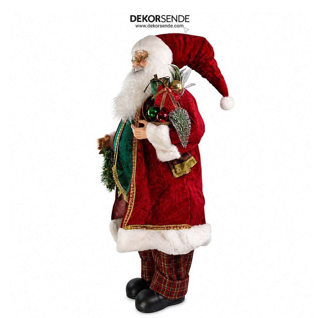 Yılbaşı Ekose Pantolonlu Lüks Noel Baba 90 cm - Kategorisiz