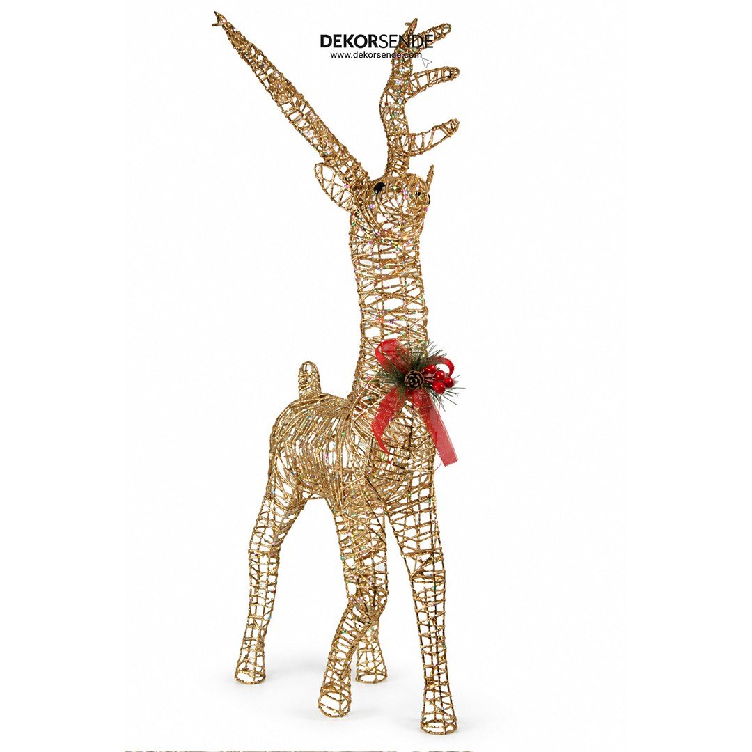Yılbaşı Figürü Geyik Simli Tel Şampanya 80 cm - Noel Baba ve Figürler