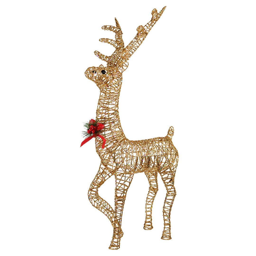 Yılbaşı Figürü Geyik Simli Tel Şampanya 80 cm - Noel Baba ve Figürler