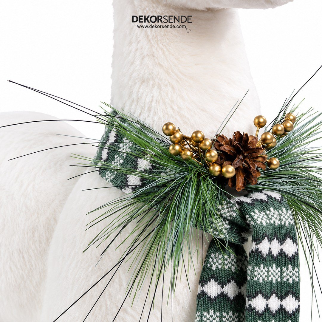 Yılbaşı Figürü Geyik Yeşil Atkılı Ayakta Beyaz 98 cm - Noel Baba ve Figürler
