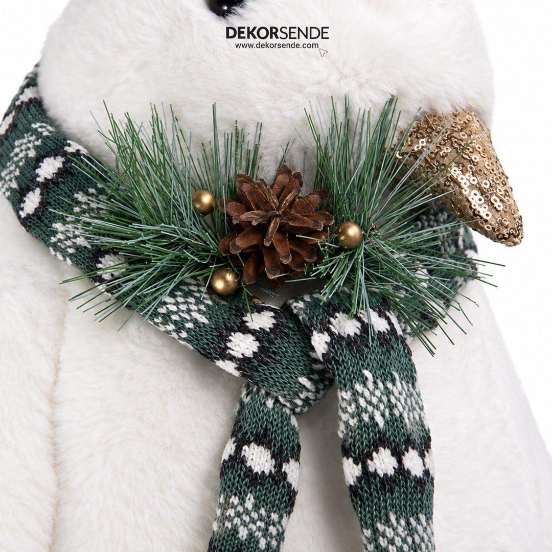 Yılbaşı Figürü Penguen Yeşil Atkılı Beyaz 53 cm - Noel Baba ve Figürler