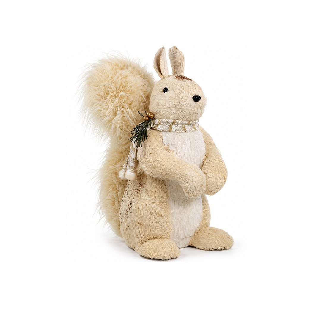 Yılbaşı Figürü Sincap Dekoratif Simli Krem 55 cm - Noel Baba ve Figürler