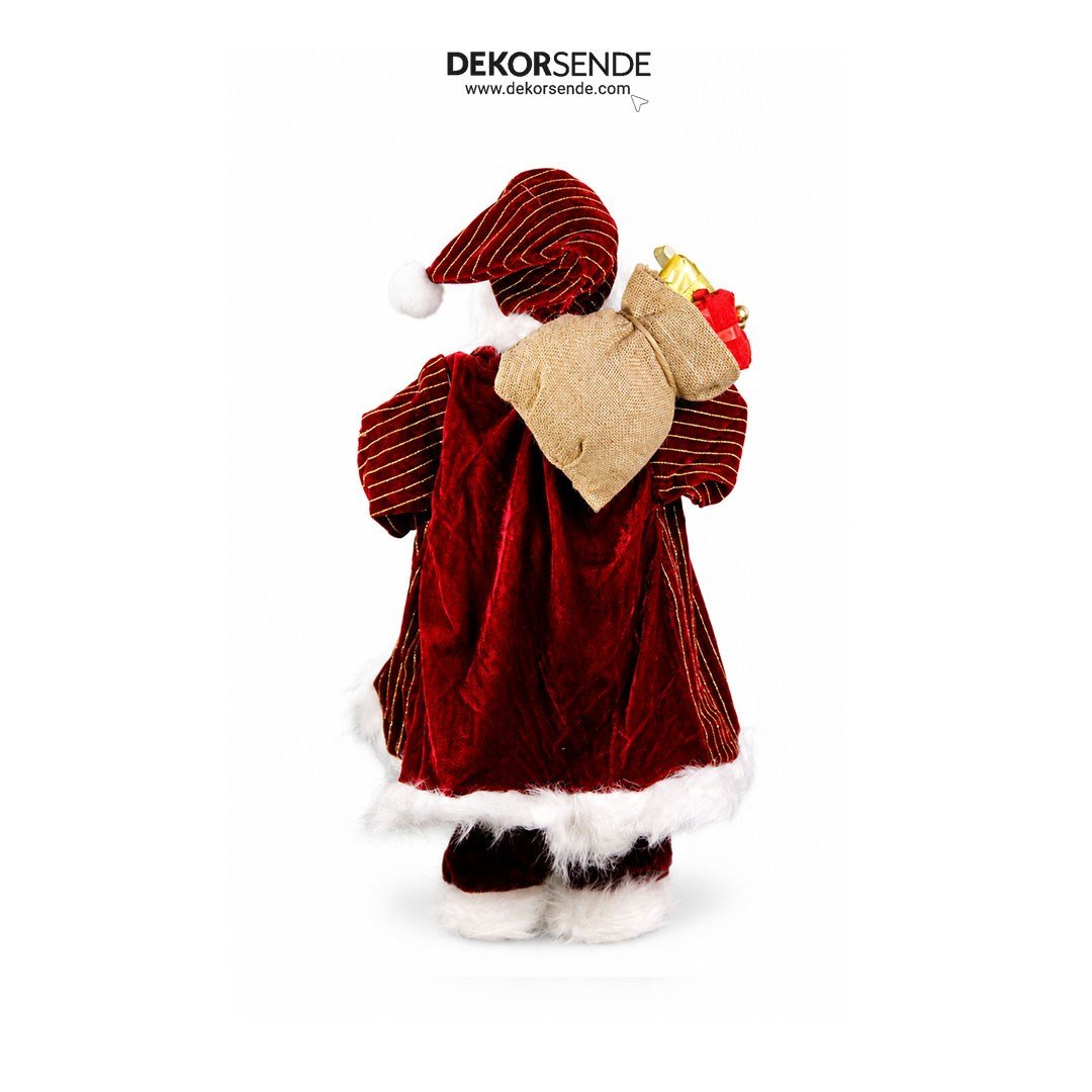Yılbaşı Kadife Altın Çizgili Noel Baba Figürü Kırmızı 60 cm - Kategorisiz