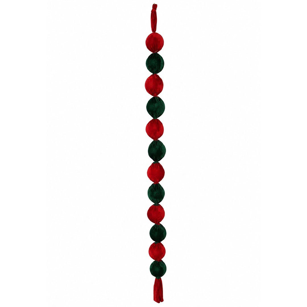 Yılbaşı Kadife Top Garland Şerit Süs Kırmızı Yeşil 190 cm - Kategorisiz