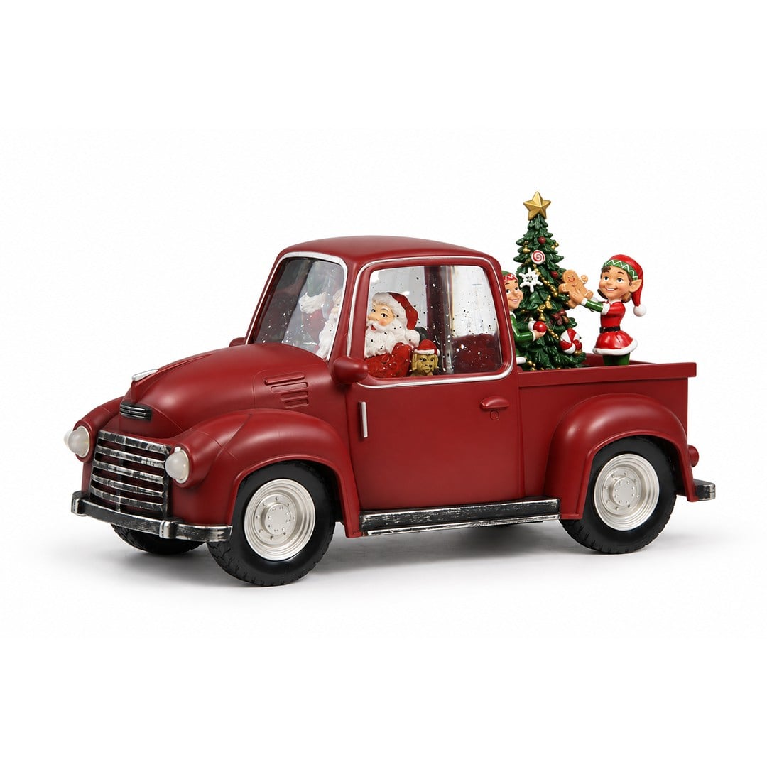 Yılbaşı Kar Küresi Arabalı Elf Çocuklu Noel Baba Model 28x15 cm - Kategorisiz