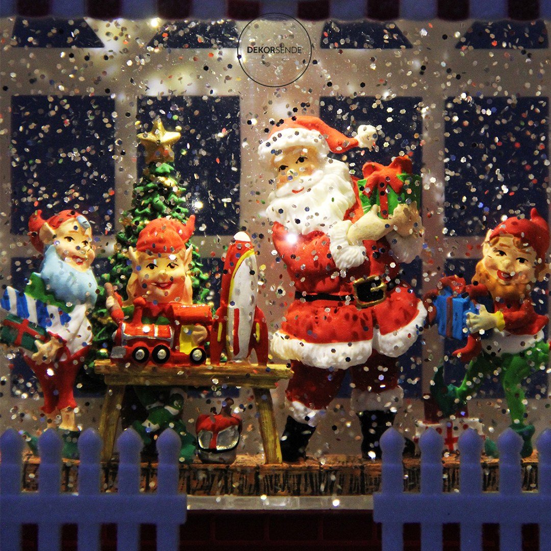 Yılbaşı Kar Küresi Müzikli Işıklı Noel Baba Atölyesi Kırmızı 25 cm - Yılbaşı Aksesuarları