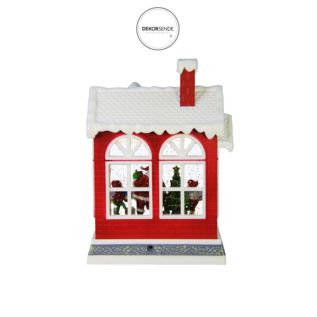 Yılbaşı Kar Küresi Müzikli Işıklı Noel Baba Atölyesi Kırmızı 25 cm - Yılbaşı Aksesuarları