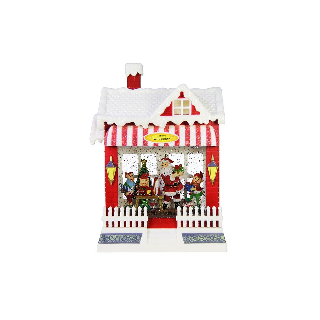 Yılbaşı Kar Küresi Müzikli Işıklı Noel Baba Atölyesi Kırmızı 25 cm - Yılbaşı Aksesuarları