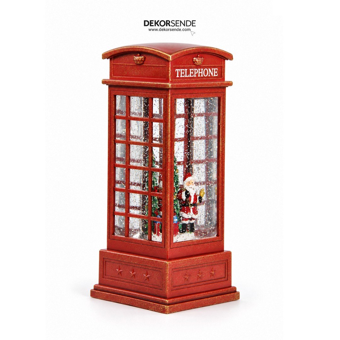Yılbaşı Kar Küresi Telefon Kulübesinde Noel Baba Model 25 cm - Kategorisiz