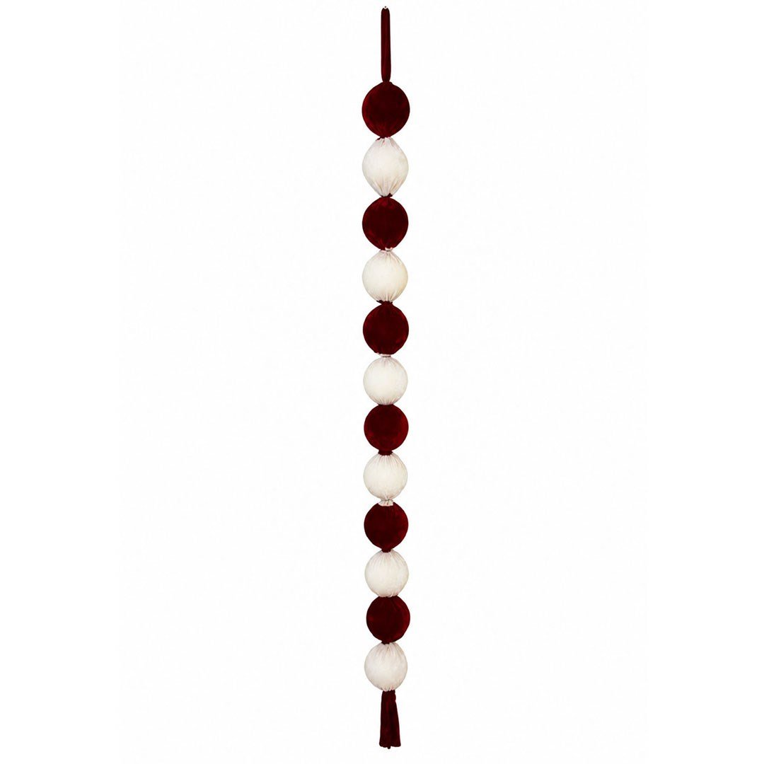 Yılbaşı Kırmızı Beyaz Kadife Top Garland Şerit Süs 190 cm - Kategorisiz