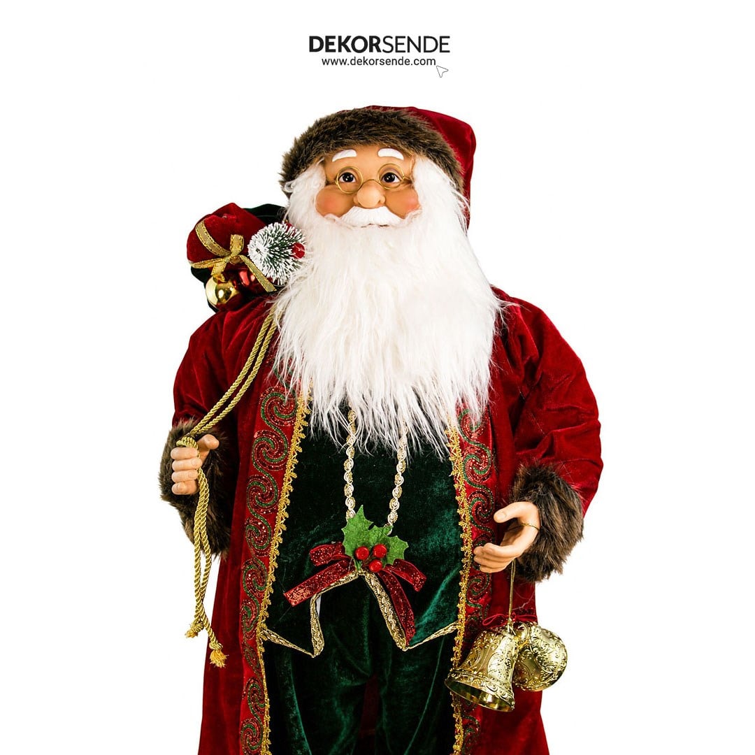 Yılbaşı Kırmızı Yeşil Kürk Süslemeli Noel Baba 90 cm - Kategorisiz