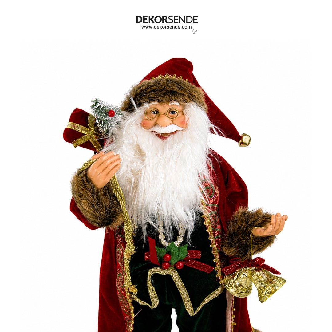 Yılbaşı Kırmızı Yeşil Kürklü Noel Baba Figürü 60 cm - Kategorisiz