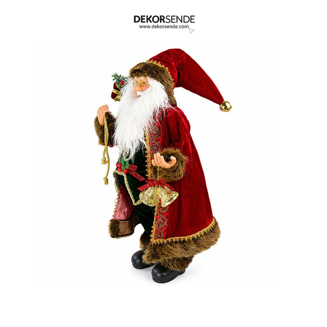 Yılbaşı Kırmızı Yeşil Kürklü Noel Baba Figürü 60 cm - Kategorisiz