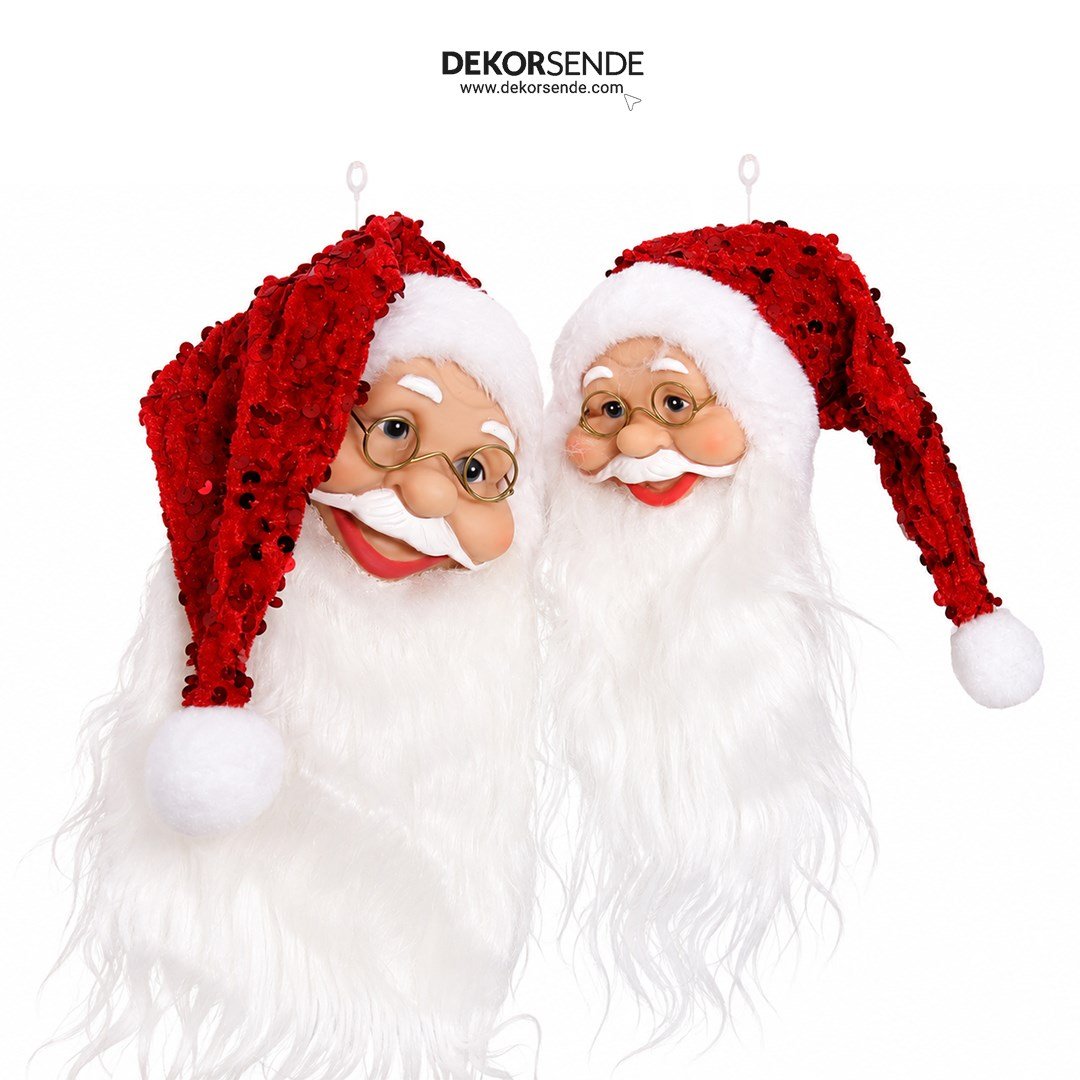 Yılbaşı Mini Payetli Şapkalı Noel Baba Kafası Süs Kırmızı 25 cm - Kategorisiz