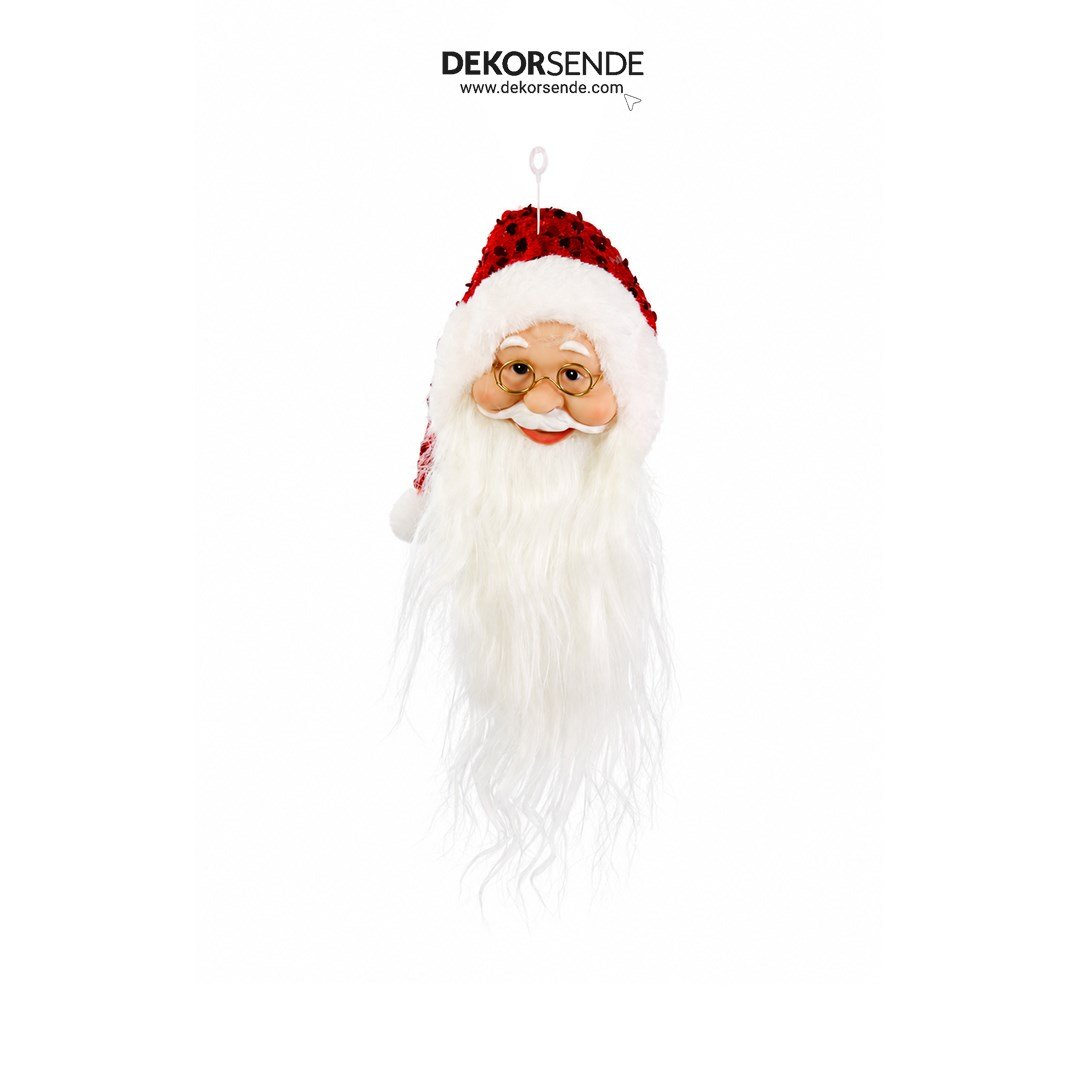 Yılbaşı Mini Payetli Şapkalı Noel Baba Kafası Süs Kırmızı 25 cm - Kategorisiz