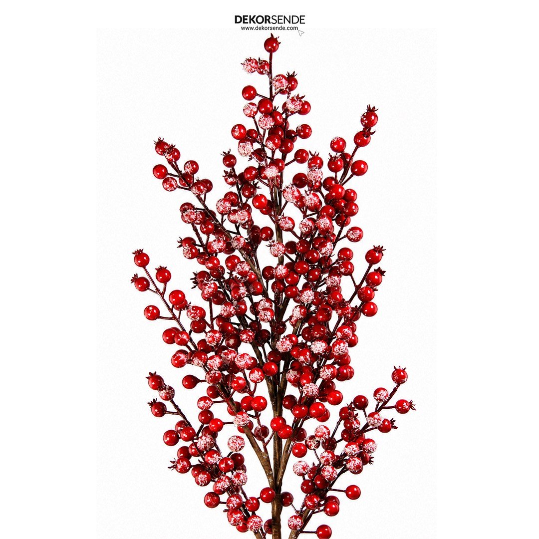 Yılbaşı Narlı ve Karlı / Simli Nar Dalı Kırmızı 102 cm - Yılbaşı Yapay Çiçekleri