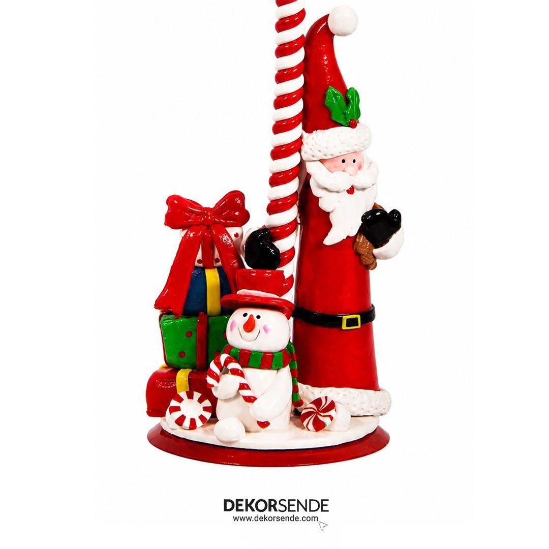 Yılbaşı Noel Baba Figürlü Şeker Şamdan Mumluk Kırmızı 30 cm - Kategorisiz