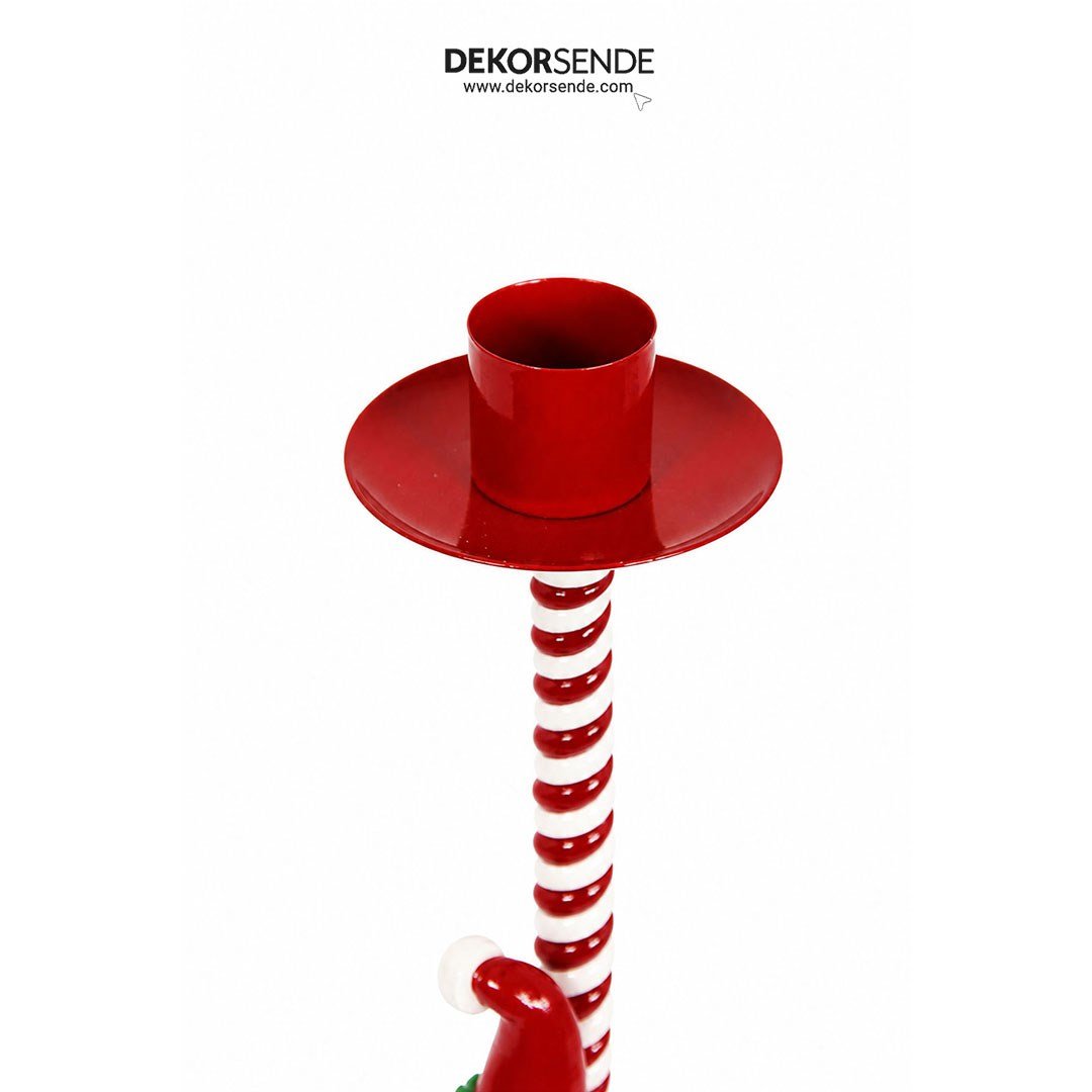 Yılbaşı Noel Baba Figürlü Şeker Şamdan Mumluk Kırmızı 30 cm - Kategorisiz