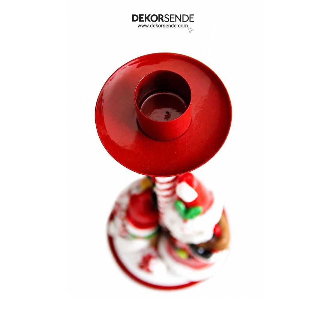 Yılbaşı Noel Baba Figürlü Şeker Şamdan Mumluk Kırmızı 30 cm - Kategorisiz