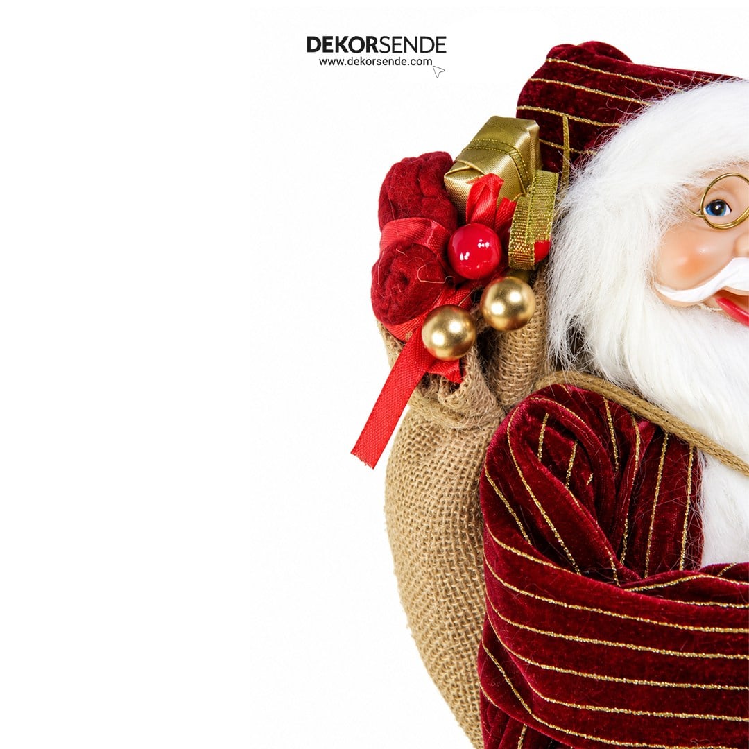 Yılbaşı Noel Baba Kadife Altın Çizgili ve Kürk Detaylı Bordo45 cm - Kategorisiz