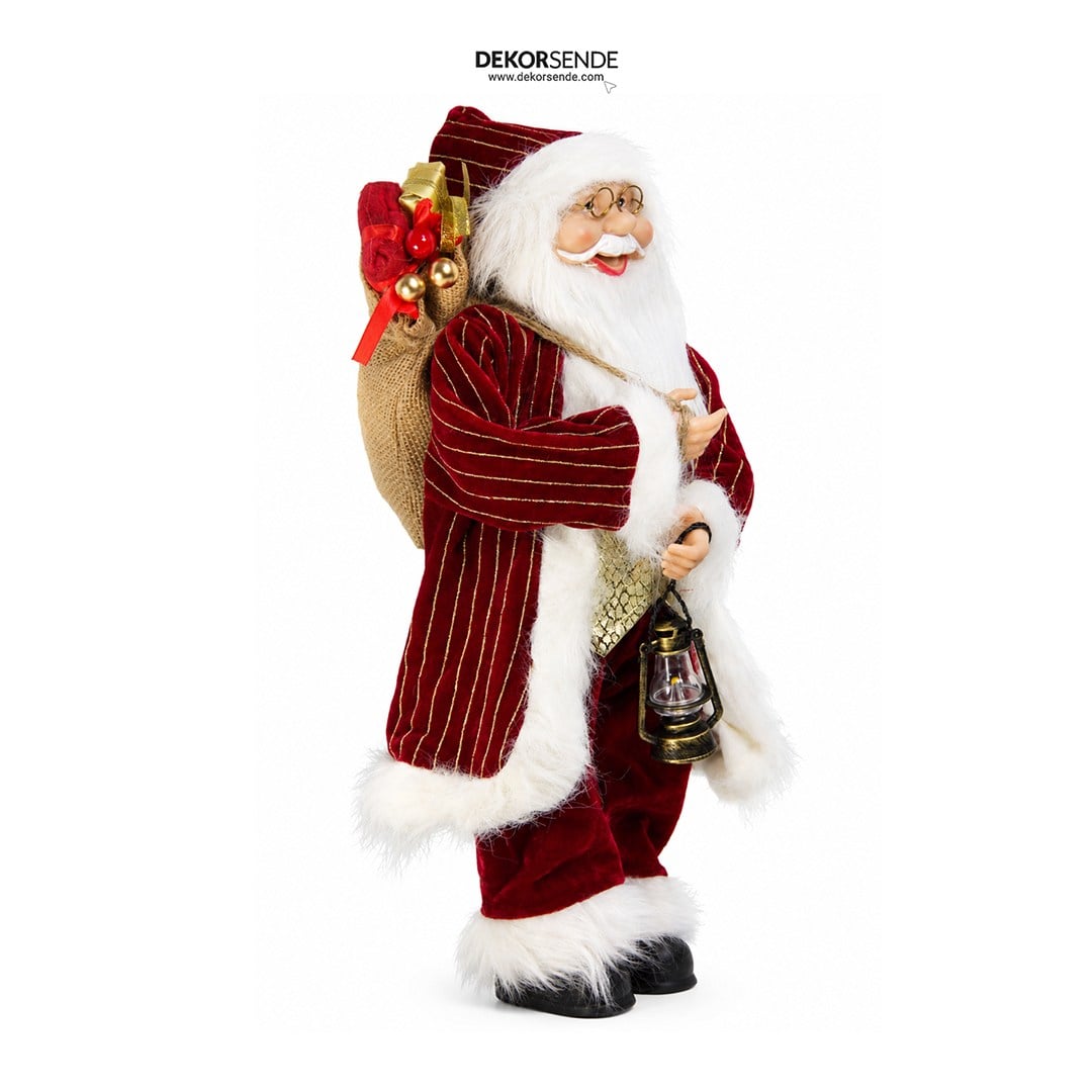 Yılbaşı Noel Baba Kadife Altın Çizgili ve Kürk Detaylı Bordo45 cm - Kategorisiz