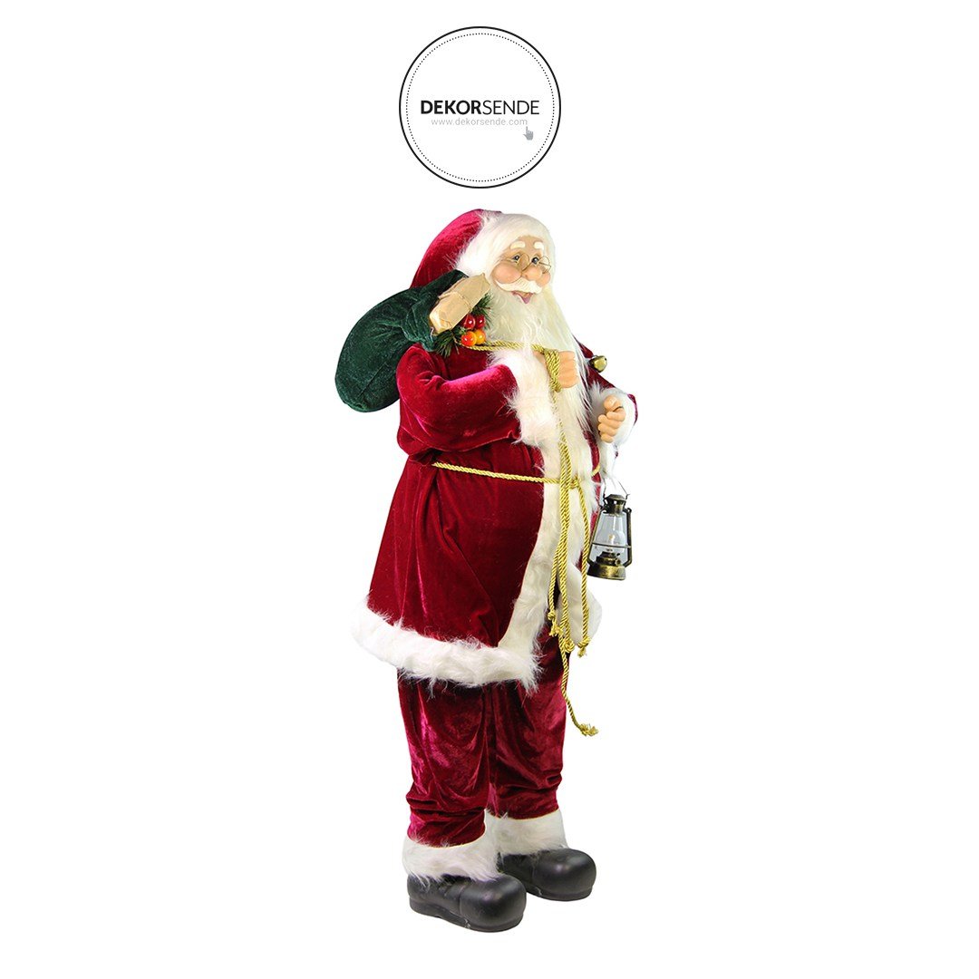 Yılbaşı Noel Baba Kadife Ceketli Bordo 90 cm - Noel Baba ve Figürler