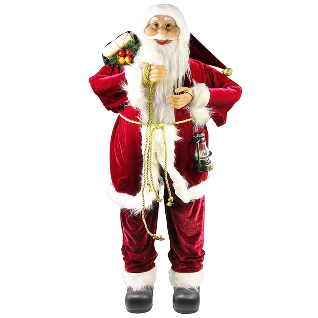 Yılbaşı Noel Baba Kadife Ceketli Bordo 90 cm - Noel Baba ve Figürler