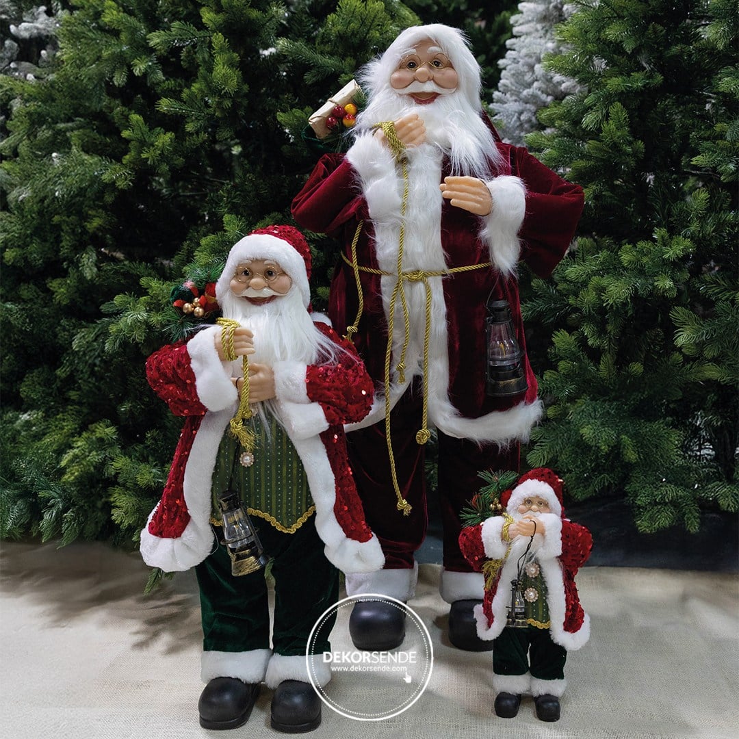 Yılbaşı Noel Baba Kadife Ceketli Bordo 90 cm - Noel Baba ve Figürler