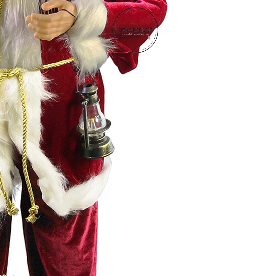 Yılbaşı Noel Baba Kadife Ceketli Bordo 90 cm - Noel Baba ve Figürler