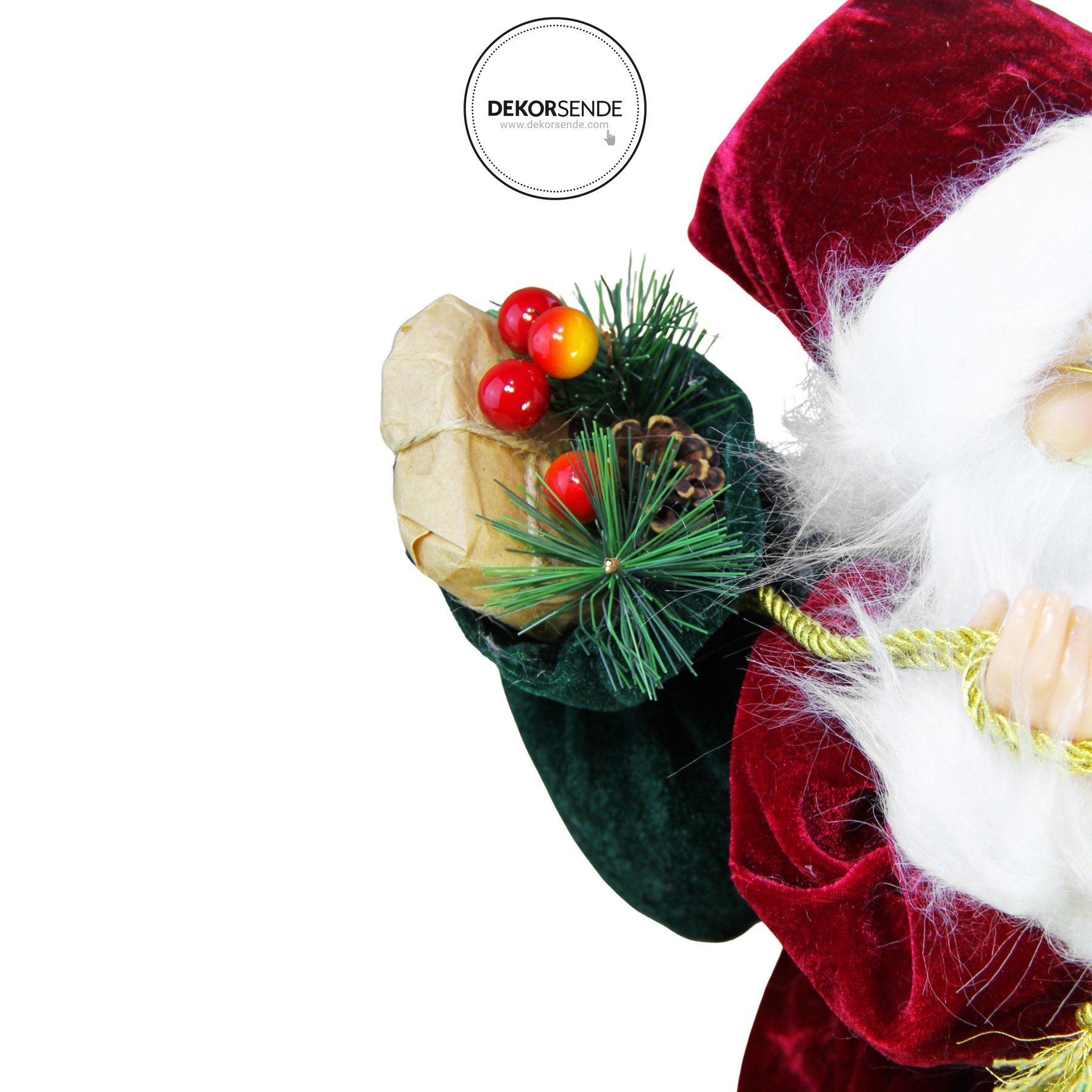 Yılbaşı Noel Baba Kadife Ceketli Kırmızı 45 cm - Noel Baba ve Figürler