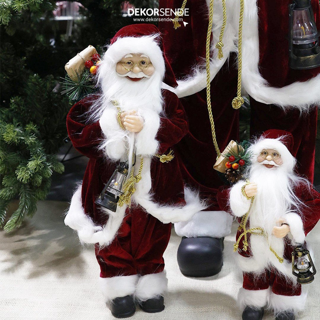 Yılbaşı Noel Baba Kadife Ceketli Kırmızı 45 cm - Noel Baba ve Figürler