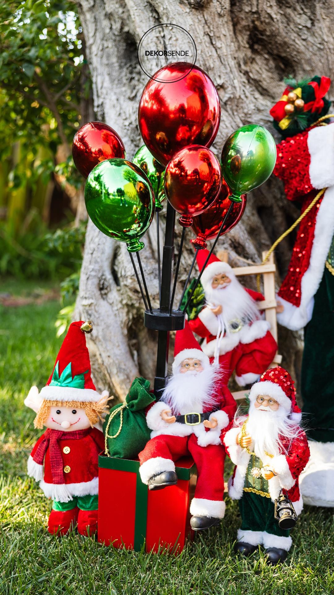 Yılbaşı Noel Baba Payetli Ceketli Fenerli Kırmızı 30 cm - Noel Baba ve Figürler