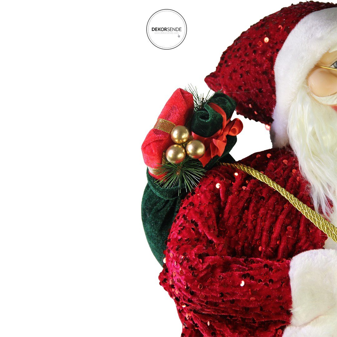 Yılbaşı Noel Baba Payetli Pullu Kırmızı 90 cm - Noel Baba ve Figürler